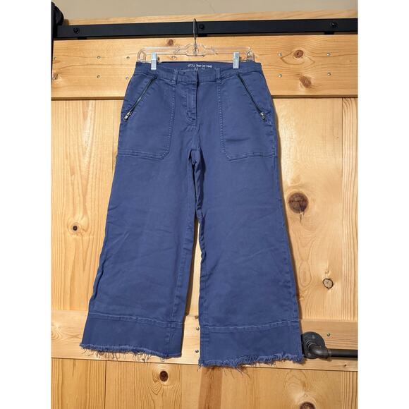 Peace Love World San Marino Blue Twill Wide-Leg Crop Pants Size 8 - Picture 1 of 3
